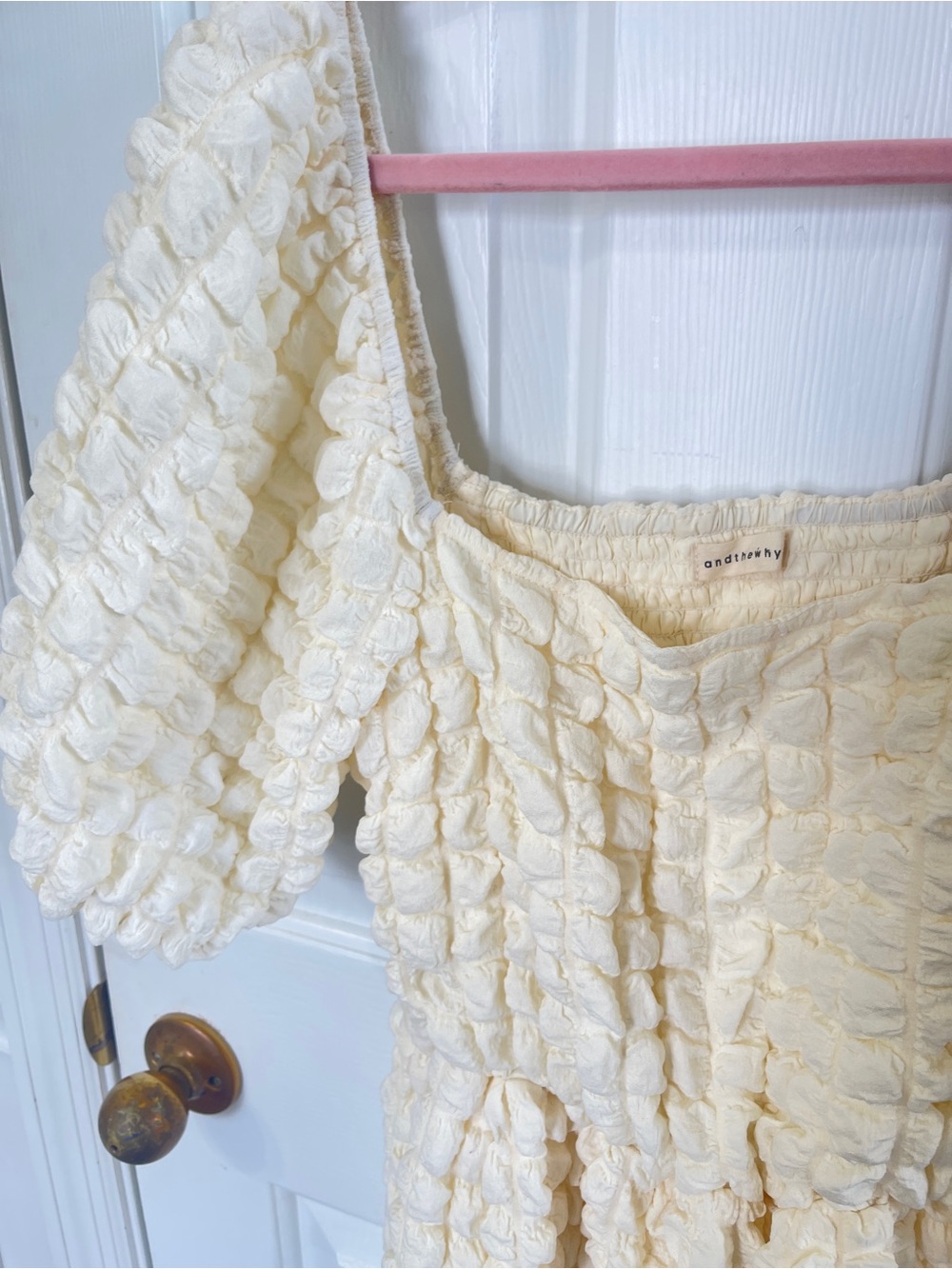 And The Why  Small Ivory Dress  Bubble  Puff Sleeve Peasant Midi   Cottagecore - Picture 7 of 7